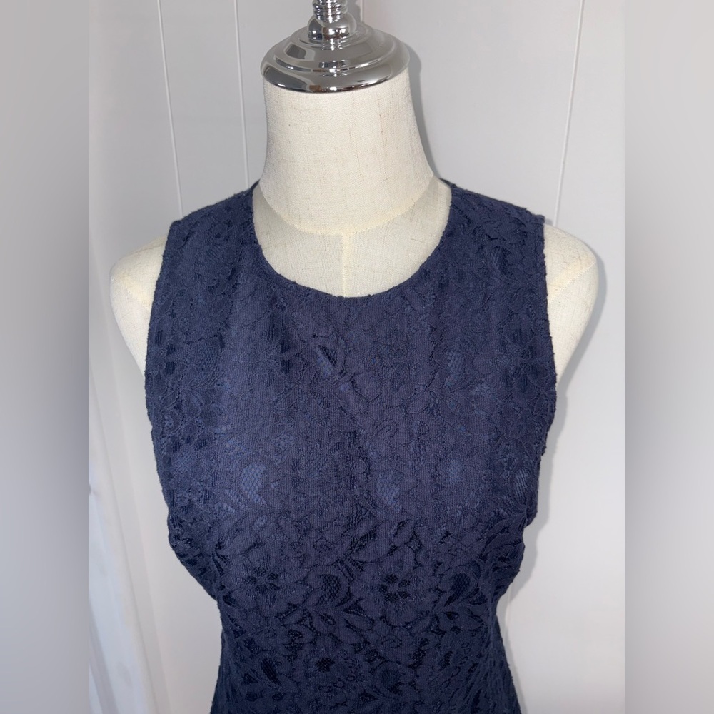 J. Crew Factory Navy Blue‎ All Over Floral Lace Sheath Knee-Length Dress Size 6 - Picture 2 of 13